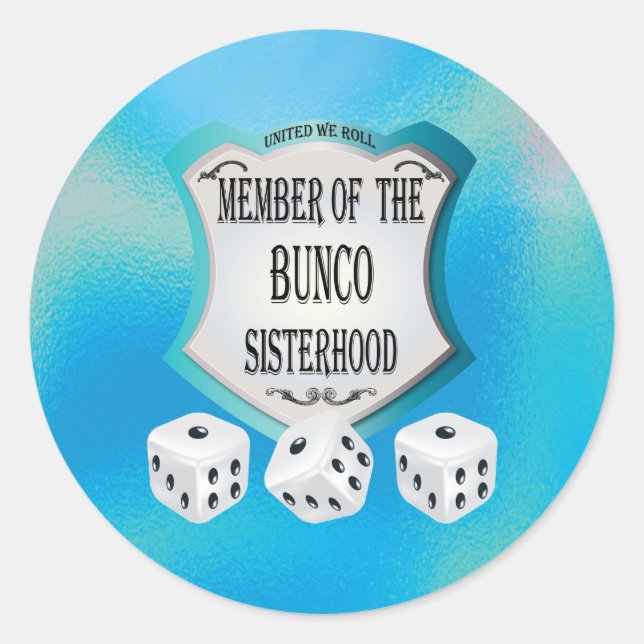 Bunco Sisterhood Dice Game Blue Modern Classic Round Sticker (Front)