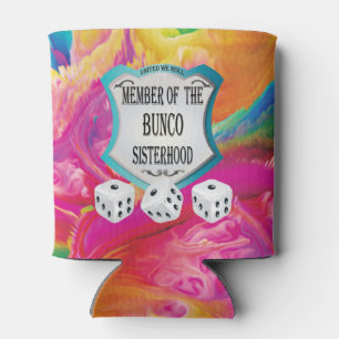 Bunco Sisterhood Pink Rainbow Colours Dice Can Cooler