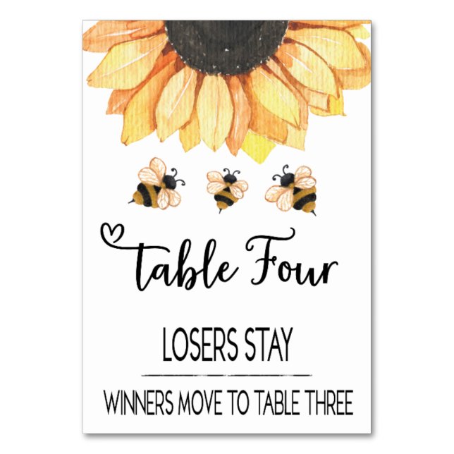 Bunco Sunflower Bee Table Card #4 (Front)