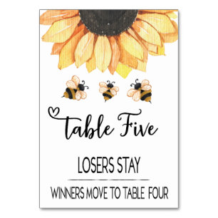 Bunco Sunflower Bee Table Card #5
