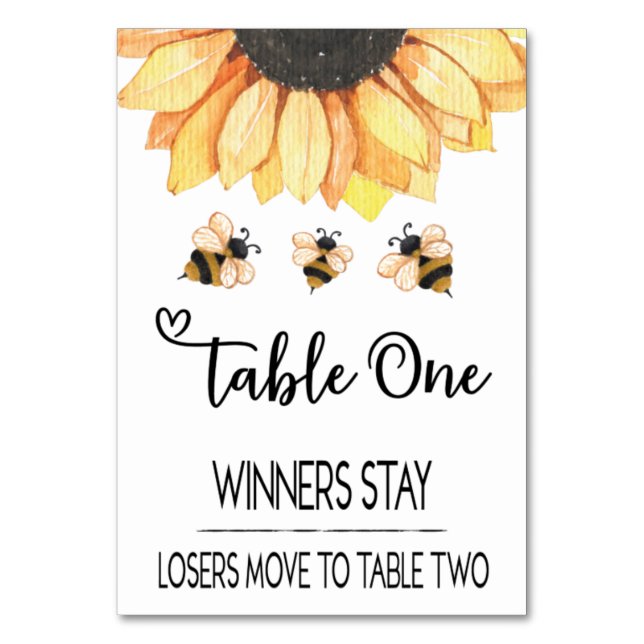 Bunco Sunflower Bee Table Card One (Front)