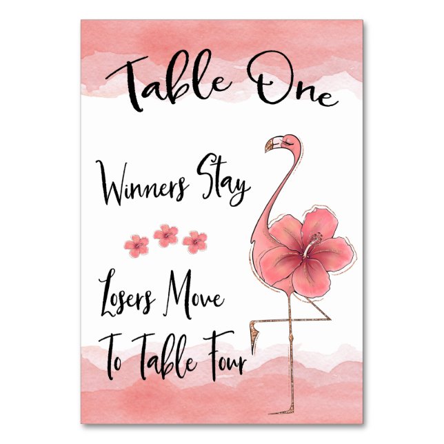 Bunco Table Card #1 Pink Flamingo Fun (1-4) (Front)