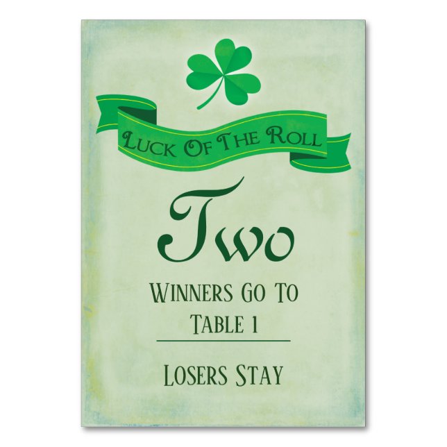 Bunco Table Two March Saint Patricks  Table Number (Front)