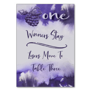 Bunco Wine Grapes Pretty Watercolor Table 1 Table Number