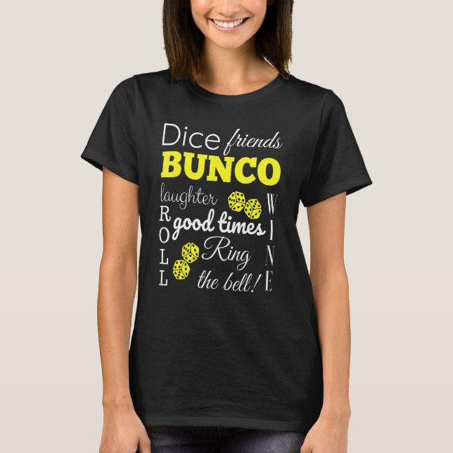 Bunco Word Cloud Dice Game Night T-Shirt (Front)