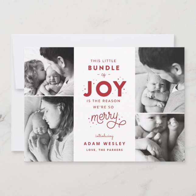Bundle of Joy Baby Christmas Birth Announcement (Front)