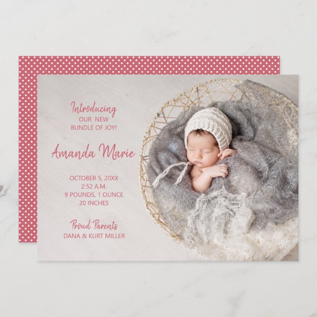 Bundle of Joy Baby Girl Photo Birth Announcement (Front/Back)