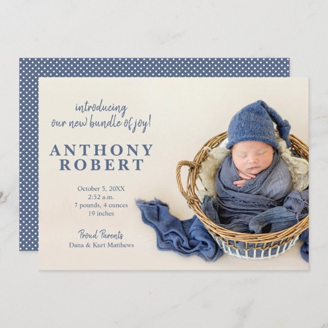 Bundle of Joy Baby Photo Birth Announcements (Front/Back)
