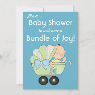 Bundle of Joy Baby Shower+Cute Baby Buggy/Blue Invitation