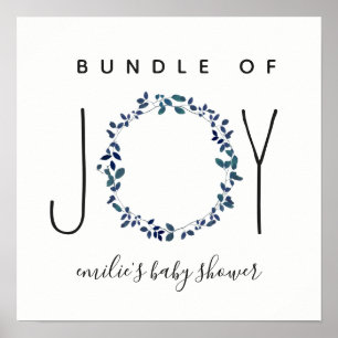 Bundle Of Joy Blue Botanical Baby Shower Poster