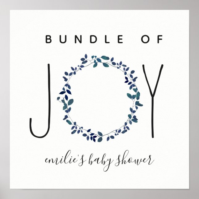 Bundle Of Joy Blue Botanical Baby Shower Poster (Front)