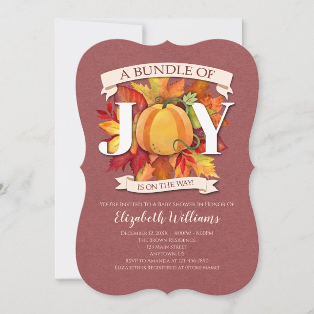 Bundle Of Joy Fall Leaves Pumpkin Baby Shower Invitation (Front)