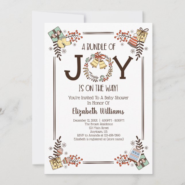 Bundle Of Joy Hand Drawn Winter Baby Shower Invitation (Front)