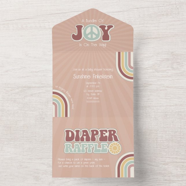 Bundle of Joy Peace Muted Pink Diaper Raffle All In One Invitation (Inside)