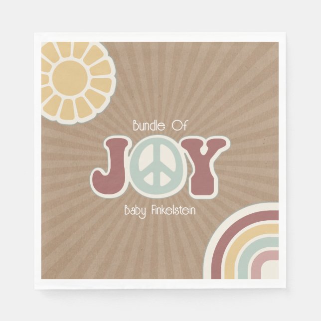 Bundle of Joy Peace Pink Brown Hippie Baby Shower Napkin (Front)