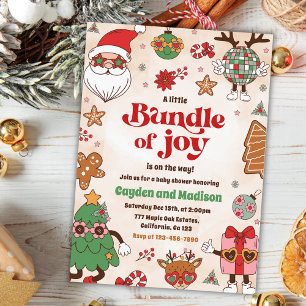 Bundle Of Joy Retro Christmas Baby Shower Invitation