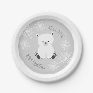 Bundle of Joy Snowflake Neutral Grey Baby Shower Paper Plate