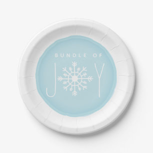 Bundle of Joy Snowflake Winter Blue Baby Shower Paper Plate