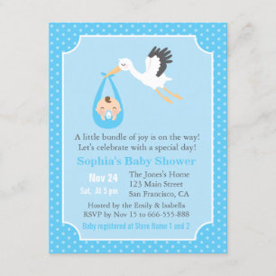 Bundle of Joy Stork Delivery Baby Boy Shower Invitation