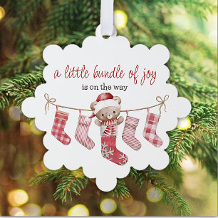 bundle of joy winter teddy bear tree decoration card