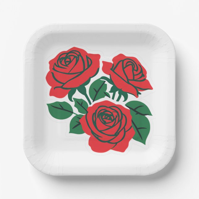 Bundle of Red Roses Formal Wedding Paper Plate (Front)