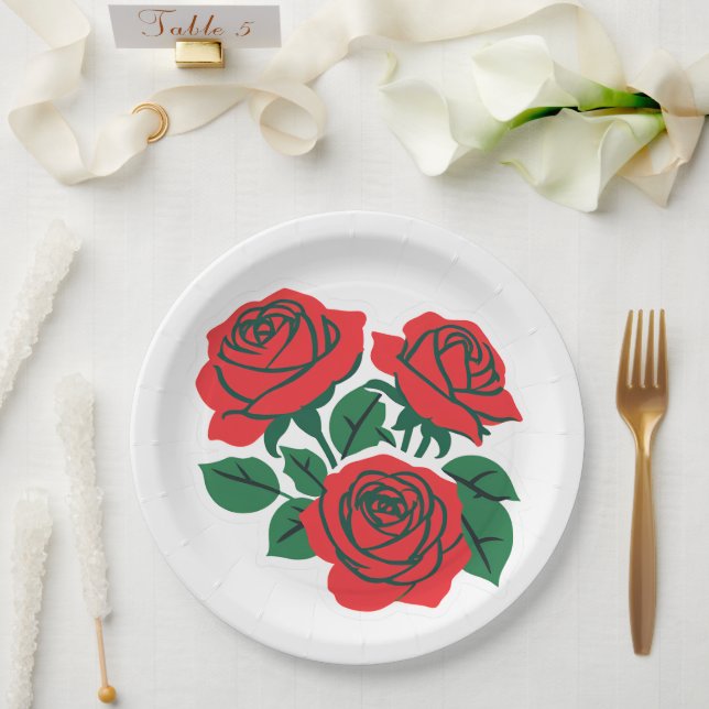 Bundle of Red Roses Formal Wedding Paper Plate (Wedding)