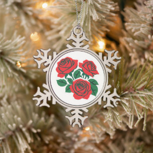 Bundle of Roses Snowflake Pewter Christmas Ornament