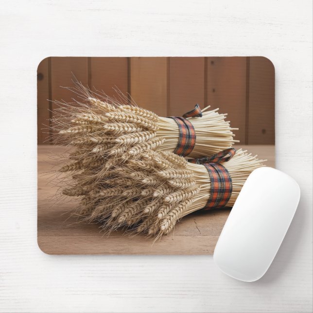 Bundles of Wheat On Wood Mouse Pad (With Mouse)