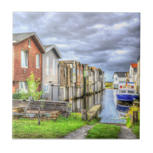 Bungalow Harbour Scenary Boat Landscape            Ceramic Tile