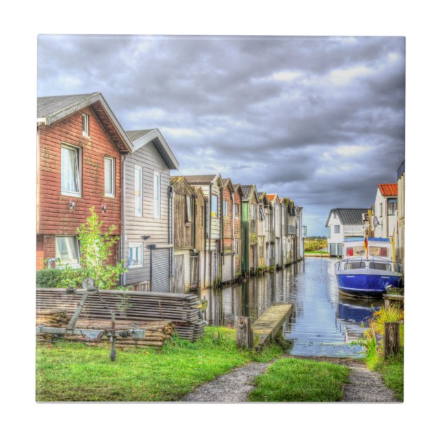 Bungalow Harbour Scenary Boat Landscape            Ceramic Tile (Front)