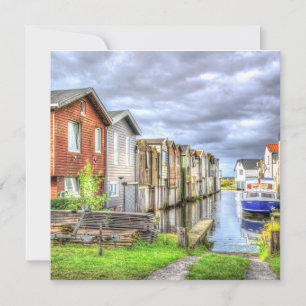 Bungalow Harbour Scenary Boat Landscape Holiday Card