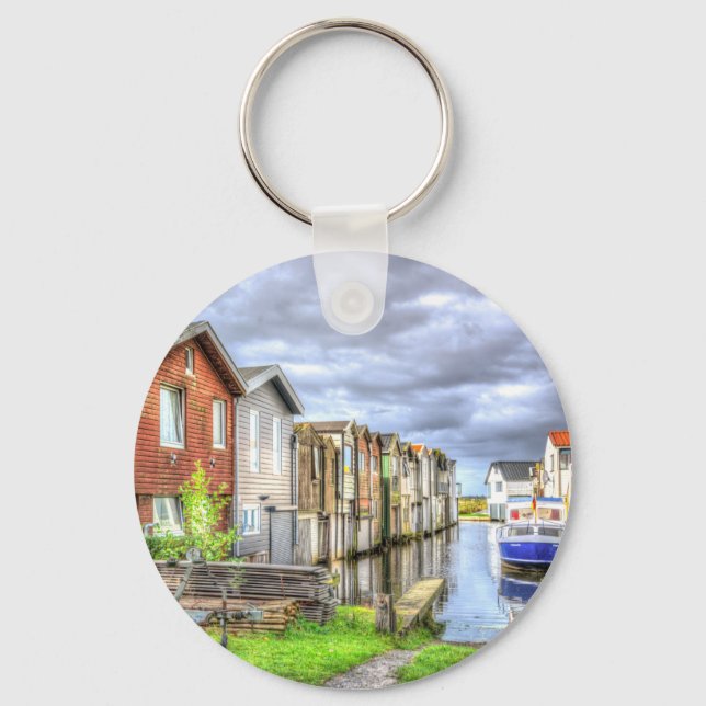 Bungalow Harbour Scenary Boat Landscape           Key Ring (Front)