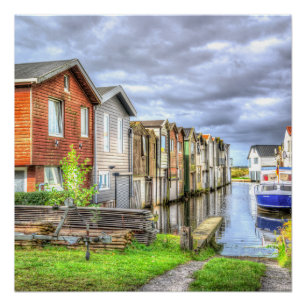 Bungalow Harbour Scenary Boat Landscape   Poster