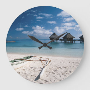 Bungalows from beach Motu Toopua Large Clock