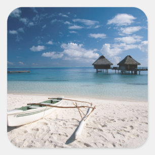 Bungalows from beach Motu Toopua Square Sticker