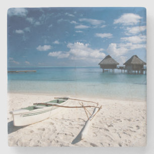 Bungalows from beach Motu Toopua Stone Coaster