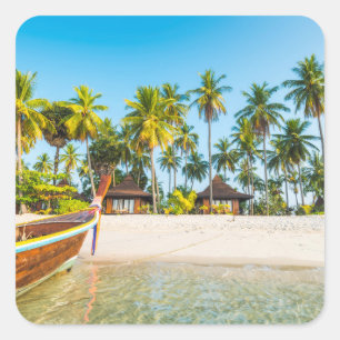 Bungalows on the Beach Ko Mook, Thailand Square Sticker