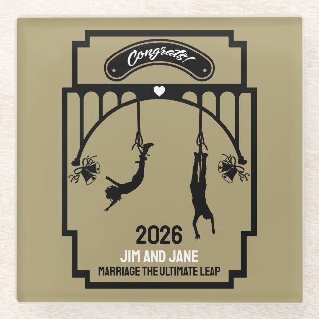Bungee Jumping Wedding Gift Glass Coaster (Front)