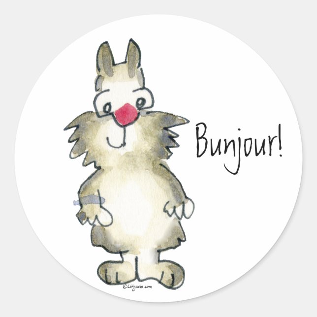 Bunjour! Cartoon Rabbit Sticker (Front)