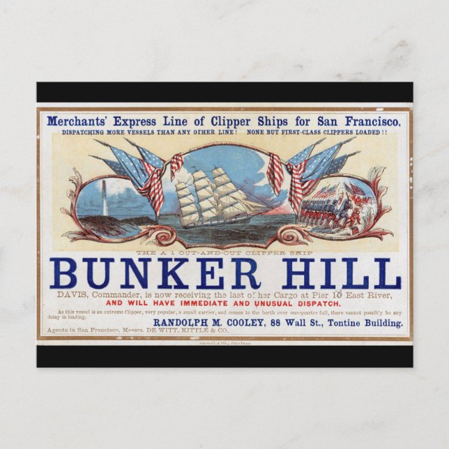 Bunker Hill Clipper sailing 1853 Postcard (Front)