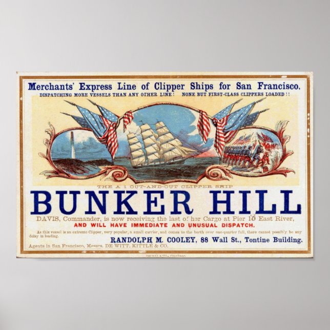 Bunker Hill Clipper Ships for San Francisco Poster (Front)