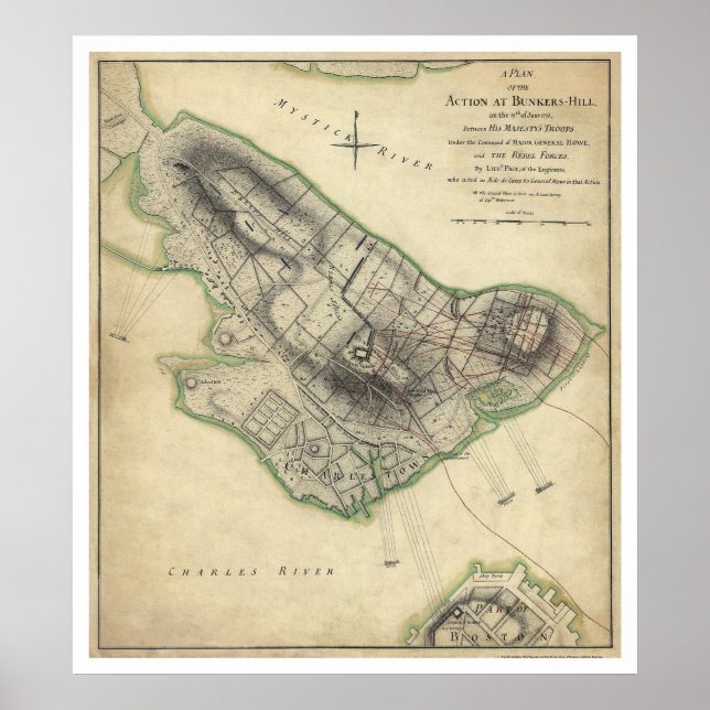 Bunker Hill War Map - 1775 Poster (Front)