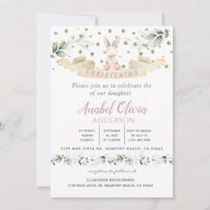 Bunn Pink Floral Greenery Baptism Girl  Invitation