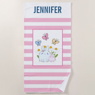 Bunnie Flowers & Butterflies Personalised Beach Towel
