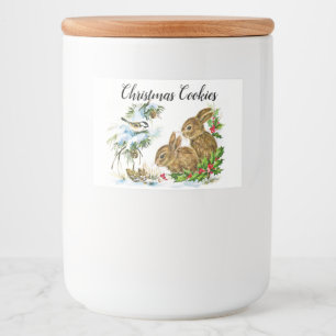 Bunnies and Birds Enjoy Snow Christmas Food Label