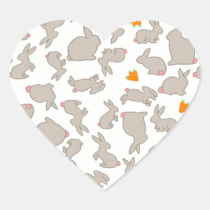 Bunnies and Carrots Pattern Heart Sticker
