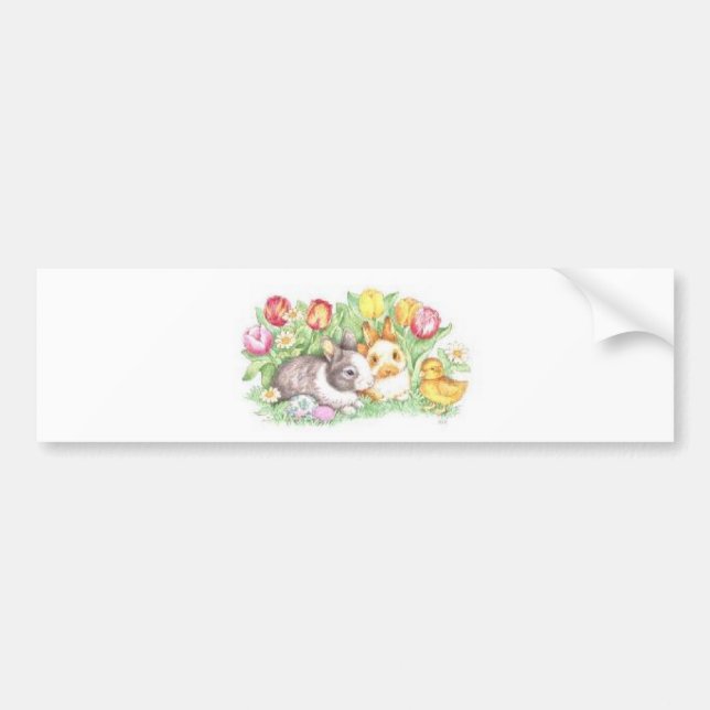 Bunnies and Chick Bumper Sticker (Front)
