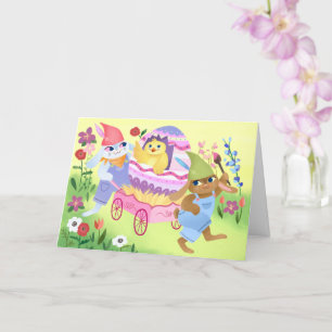 Bunnies and Chick Happy Easter  Card