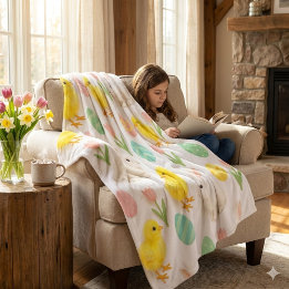 Bunnies and Chicks Pattern Fleece Blanket
