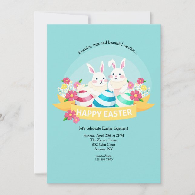 Bunnies and Eggs Easter Invitation (Front)